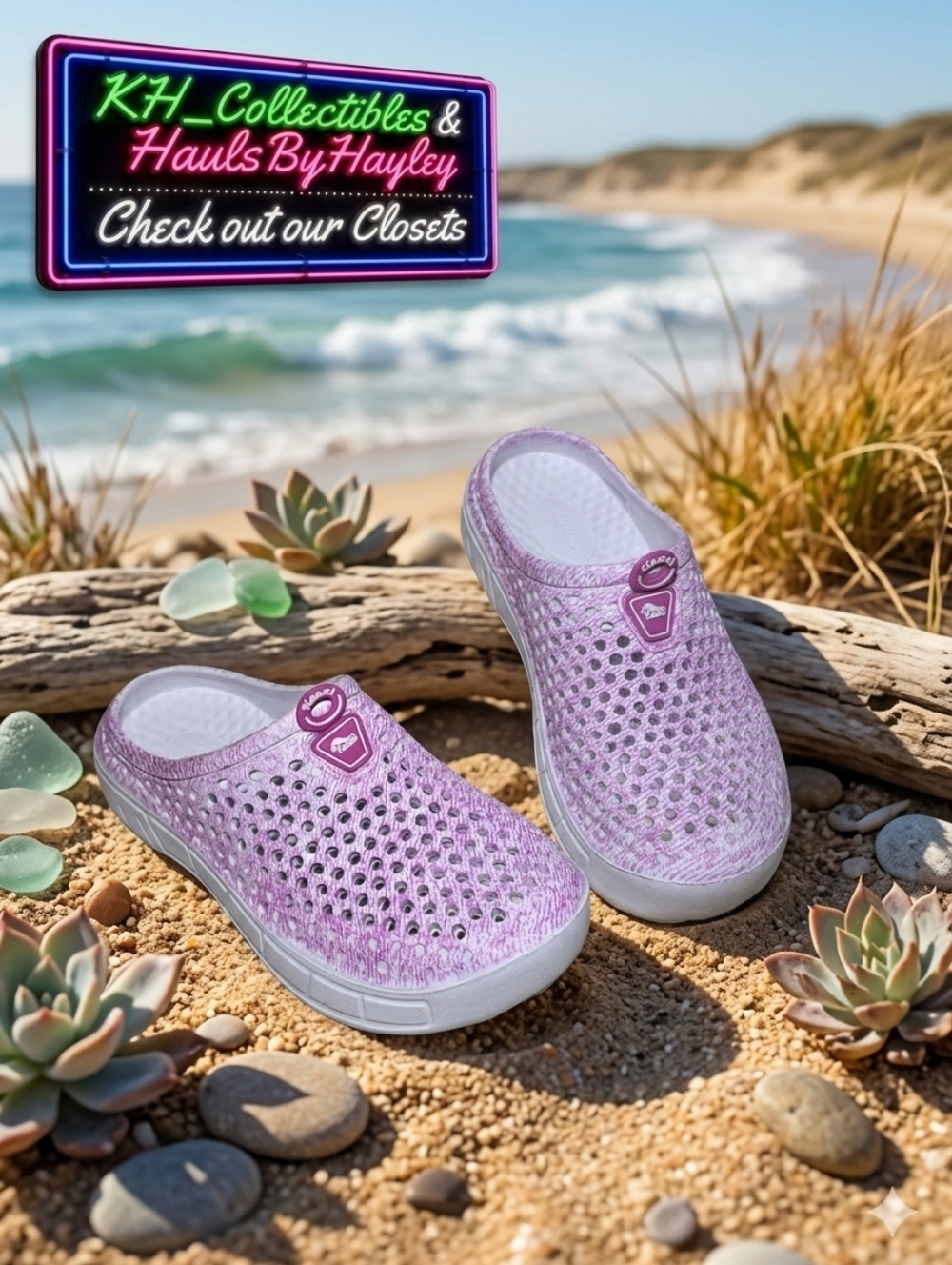 Kauai Pink Space Dye Perforated Clogs Mules Women's Size 39 (Fits US 8.5)